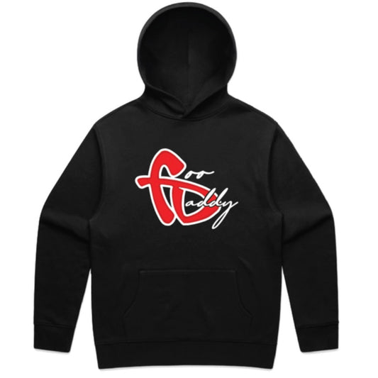 Black hoody with Foo Daddy logo in Red with white outline, front on image